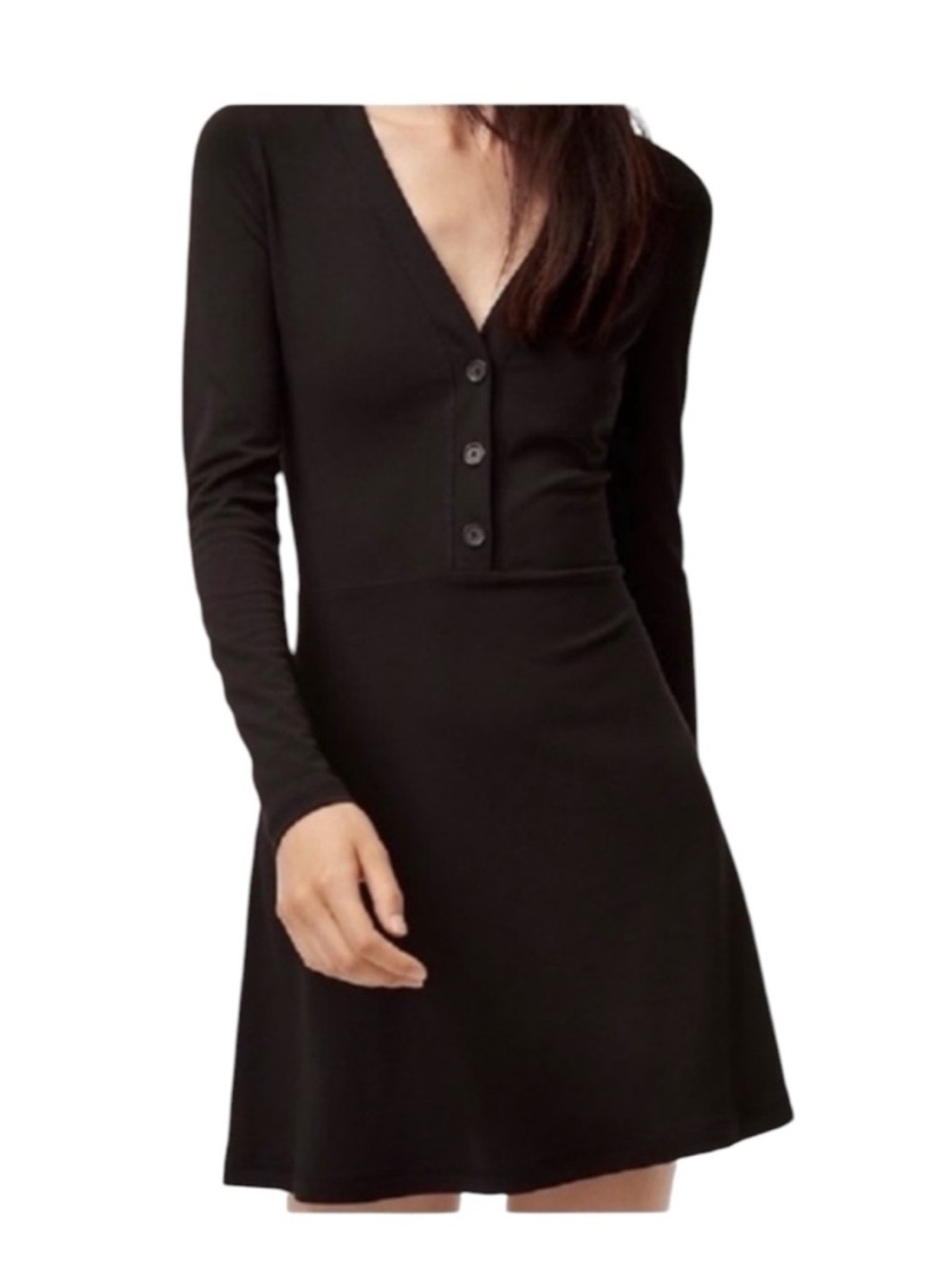 NWT Wilfred Free Roslin Dress Front Button Long Sleeve Mini Black